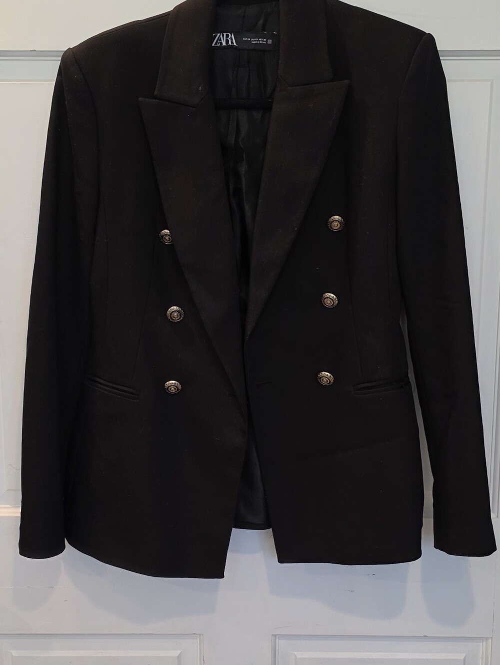 Zara Black Double-Breasted Blazer with Gold Buttons